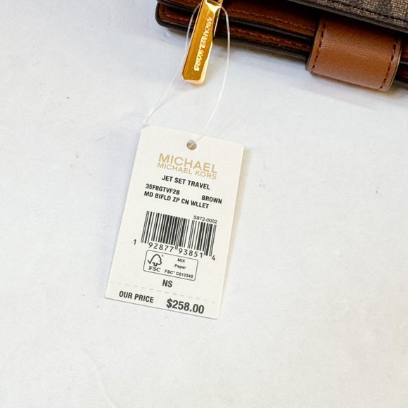 Michael Kors Jet Set Travel Medium Bifold Coin Zipper Wallet MK Brown - Picture 8 of 9